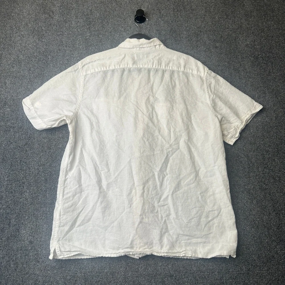 Banana Republic Shirt Mens Large White Linen Cotton Slim Fit Short Sleeve